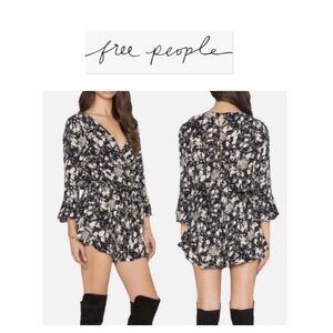 Free People All The Right Ruffles Monochrome Patterned Romper S